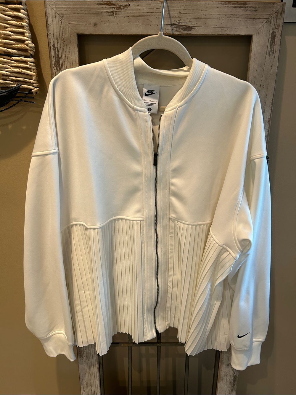 Nike Off White Pleated Zip Bomber Jacket
